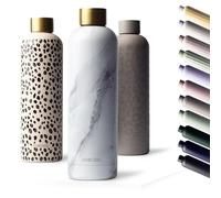 MAMEIDO Borraccia termica 750 ml, Borracce termiche anti-perdita, thermo bottle acciaio inox senza BPA, bottiglia termica (White Marble Gold)