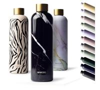 MAMEIDO Borraccia termica 750 ml, Borracce termiche anti-perdita, thermo bottle acciaio inox senza BPA, bottiglia termica (Black Marble Gold)