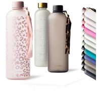 MAMEIDO Bottiglia acqua 1,5 litri, Borraccia plastica tritan a tenuta stagna, senza BPA, bottiglia motivazionale con orario (Wild Candy)