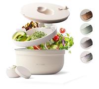 MAMEIDO Insalatiera per il viaggio 1,5 l, Lunchbox in acciaio inox, Bento Box senza BPA Porta Pranzo con scomparti e contenitore per condimenti a prova di perdite Meal Prep (Ivory Beige)