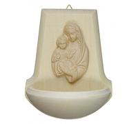 MaMeMi - Acquasantiera da Parete in Legno di Tiglio con Maria e Bambino Gesù - 11×9 cm - Benedittiera Religiosa Intagliata a Mano - Regalo per Battesimo, Comunione, Cresima o Nuova Casa
