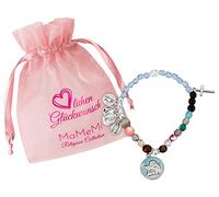 MaMeMi Bracciale Maria/Gesù con simboli della vita di Maria o Gesù, bracciale elastico con ciondoli e dichiarazione, regalo per comunione o cresima, sacchetto incluso, ca. 8,5cm, Vetro