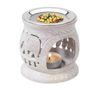 MaMeMi Bruciatore di incenso in pietra ollare con setaccio [Altezza 8,5 cm, Diametro 8 cm] Per l'incenso delicato con candelina