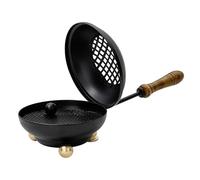 MaMeMi Bruciatore Incenso in Ferro Nero - Diametro 11 cm, Lunghezza 25 cm | Inserto Rimovibile | Manico in Legno | Handmade India