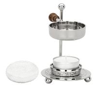 MaMeMi Bruciatore Incenso Regolabile - Ottone Verniciato Argento 11 cm | Tealight Incluso | Artigianale con Base e Manico in Legno