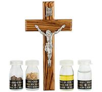 MaMeMi Crocifisso in Legno d’Ulivo 15 x 7,5 cm - Con Corpo e 4 Essenze della Terra Santa - Include Confezione Regalo e Certificato