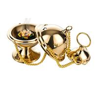 MaMeMi Insenso d'oro: Set di incenso 'Gods Heaven' in Ottone Lucido [Circa 6X 10 cm], Incluso Miscela di incenso pregiato e Carbone per incenso