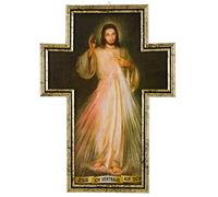 MaMeMi Taufgeschenke Direkt - Quadro 'Gesù misericordioso', in cornice a forma di croce, 36 x 26 cm