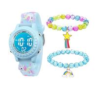 Mamiddle Bambini Orologio Digitale & 2 Bracciali Orologio da Polso Impermeabile con Sveglia Cronometro Luci 3D Cartoon Silicone Band Regali di Compleanno per 3-12 anni Ragazze (Set Unicorni Azzurri)