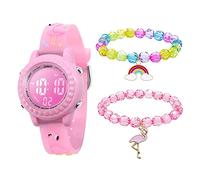 Mamiddle Bambini Orologio Digitale & 2 Bracciali Orologio da Polso Impermeabile con Sveglia Cronometro Luci 3D Cartoon Silicone Band Regali di Compleanno per 3-12 anni Ragazze (Set Fenicottero Rosa)