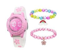 Mamiddle Bambini Orologio Digitale & 2 Bracciali Orologio da Polso Impermeabile con Sveglia Cronometro Luci 3D Cartoon Silicone Band Regali di Compleanno per 3-12 anni Ragazze (Set Sakura Bianco)