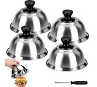 MAMIELIZ 4 Pezzi Campane per Hamburger, Coperture per Hamburger con Cacciavite, Cappa per Hamburge, Cloche Acciaio per Hamburger per Bacon Cheeseburger Barbecue Bistecca Hamburger 16 x 10 cm