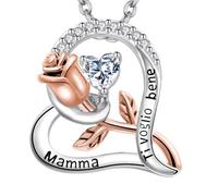 MAMIJUX Collana Rosa Mamma Ti voglio Bene Regalo Argento