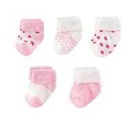 MAMIMAKA Calzini unisex Baby Terry, confezione da 5 pezzi, per bambini e ragazze, 0-12 mesi, in cotone caldo, Colore: rosa., 0-6 Mesi