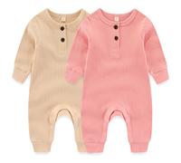 MAMIMAKA Pagliaccetto in cotone monopezzo per bambine a maniche lunghe senza piedi, 9-12 mesi, Due Pezzi Serie-3, 9-12 Months