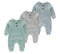 MAMIMAKA - Pagliaccetto per neonati, 3 pezzi, in cotone, senza piedi, pigiami per neonati, tutina per dormire e giocare, 0-24 mesi, 6-9 Months