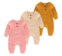 MAMIMAKA - Pagliaccetto per neonati, 3 pezzi, in cotone, senza piedi, pigiami per neonati, tutina per dormire e giocare, 0-24 mesi, 0-3 Months