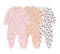 MAMIMAKA Pigiama per bambine, 100% cotone, design antivento, cerniera bidirezionale, ampia varietà di modelli per 0-24 mesi, Piede 4 stelle/Volpe/Love Mom&dad, 3-6 Months