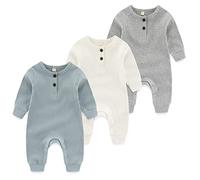 MAMIMAKA Tutina per neonato in cotone senza piedi, pigiama per bambini da 0 a 24 mesi, confezione da 3, Set di tre pezzi-7, 0-3 Months