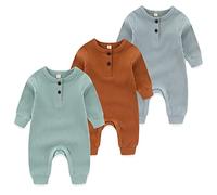MAMIMAKA Tutina per neonato in cotone senza piedi, pigiama per bambini da 0 a 24 mesi, confezione da 3, Set di tre pezzi-6, 12-18 Months