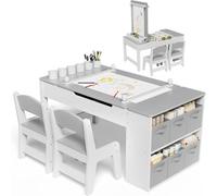 MAMIZO 3 in 1 Tavolo per Bambini con 2 Sedie, Tavolino e Sedie per Bambini in Legno con Piano Sollevabile e Cestini Portaoggetti per Cameretta e Soggiorno, Adatto Bambini dai 3 Anni in su (Grigio)