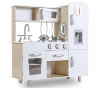 MAMIZO Cucina Legno per Bambini, con Effetti Simulati di Luce e Suono, Cucina Giocattolo in Legno con Telefono, Orologio, Macchina per il Ghiaccio, 81x74x30 cm, Bianco