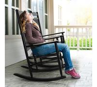 MAMIZO Sedia a dondolo in legno per esterni con schienale alto, sedia a dondolo per interni oversize, facile da montare, per giardino, prato, balcone, veranda (nero, 1 pezzo)