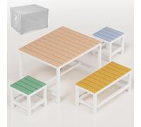 MAMIZO Set Tavolo e Sedie per Bambini da Giardino, Tavolo e Sedie in Legno con Copertura Impermeabile, 2 sgabelli, Adatto a Bambini dai 3 Anni in su, Adatto per Giardini, Patii e Picnic