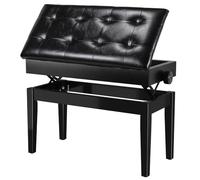 MAMIZO Sgabello Pianoforte Regolabile in Altezza 2 Persone 73x35x48-58CM, 4 PCS Gambe in Legno Massello Sgabello Tastiera, Panca Pianoforte con Archiviazione, Sgabello Pianoforte Max 200KG, Nero
