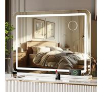 MAMIZO Specchio trucco con luci 80x60 cm, Specchio da toeletta, con USB e Type-C, touchscreen, 3 temperature di colore, lente d'ingrandimento 10x, Specchio da parete, Specchio da tavolo