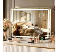 MAMIZO Specchio trucco con luci 80x60 cm, Specchio da toeletta, touchscreen | Specchio da tavolo, con USB e Type-C, 3 temperature , lente d'ingrandimento 10x, Specchio da parete, Specchio Hollywood