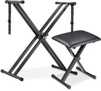 MAMIZO Supporto per tastiera con sgabello, regolabile in altezza, tastiera e sgabello per tastiera, doppio X-Frame Keyboard Stand Set di sgabelli per tastiera pieghevole, per pianoforte, nero