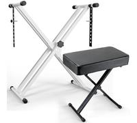 MAMIZO Supporto per Tastiera e Sgabello Pianoforte Regolabile in Altezza,Supporto Tastiera con Sedia Pianoforte,Pieghevole,Doppio Telaio a X, Supporto Pianoforte con Sgabello Portata 100KG, Bianco