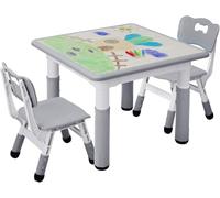 MAMIZO Tavolo Bambini con 2 Sedie, Tavolo e Sedie Bambini, Regolabile in altezza, in Plastica, per Set Bambina dai 2 anni (Grigio, Tavolo Quadrato), 60 x 60 cm, KT-TC01