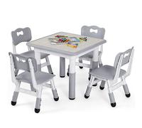 MAMIZO Tavolo Bambini con 4 Sedie, Tavolo e Sedie Bambini, Regolabile in altezza, in Plastica, per Set Bambina dai 2 anni (Grigio, Tavolo Quadrato, 60_x_60_cm (KT-TC01)