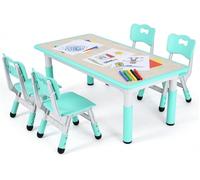 MAMIZO Tavolo Bambini con 4 Sedie, Tavolo e Sedie Bambini Regolabile in Altezza, Set per l'asilo e la Cameretta dei Bambini, in Plastica, per Set Bambina dai 3 anni, Verde Menta