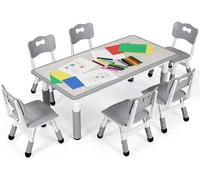 MAMIZO Tavolo Bambini Con 6 Sedie Regolabile in Altezza, Set per l'Asilo e la Cameretta, in Plastica, per Bambina dai 2 Anni, Grigio