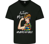 Mamma Autistica Maglietta In Cotone A V Per Uomini Unbreakable Autism ASD