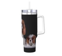 Mamma Cavalier King Charles Spaniel con i cuccioli,Tazza Ice Bully da 40 oz con manico, coperchio, cannuccia, in acciaio inossidabile, tazza da caffè per auto.