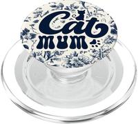 Mamma Chinoiserie Floreale Blu Animali Super cute Gatto Mamma PopSockets PopGrip per MagSafe