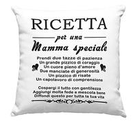 Mamma Cuscino Regalo donna compleanno originale Idee Regali per lei per Natale festa della mamma, Ricetta per una Mamma speciale - con Imbottitura (Bianco, 40_x_40_cm)