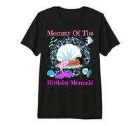 Mamma del Compleanno Sirena Nero Mamma Donne Sirene Partito Maglietta Premium
