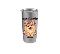 Mamma della Pomerania, simpatica corona a forma di cucciolo, adorabile cane floreale Bicchiere termico in acciaio inox doppia parete