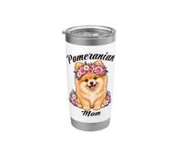 Mamma della Pomerania, simpatica corona a forma di cucciolo, adorabile cane floreale Bicchiere termico in acciaio inox doppia parete