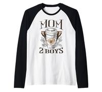 Mamma di 2 Ragazzi da Figlio Divertente Festa della Mamma Compleanno Donne Maglia con Maniche Raglan