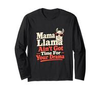 Mamma Lama No Time for Drama Joke Llama Humor Maglia a Manica