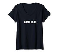 Mamma Orso Maglietta con Collo a V, Donna, Nero, XL