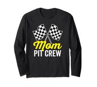 Mamma Pit Crew per Costume da Gara con Testo Bianco Maglia a Manica