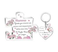 Mamma Regali Donne Targhe e Cartelli Portachiavi 2PC Regalo Compleanno Ricordo Personalizzato Natale Festa del Madre dai Figlio Figlia Mamma Grazie per Essere un Pezzo Così Importante della Mia Vita