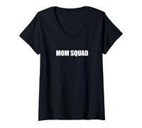 Mamma Squadra Maglietta con Collo a V, Donna, Nero, XL